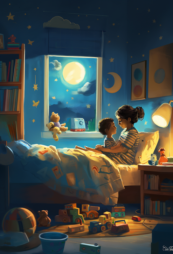 Warm Nighttime Scene Digital Art for Children's Room