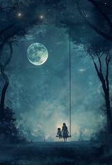 Mystical Moonlit Night Digital Art - Evoking Childhood Dreams and Bonding