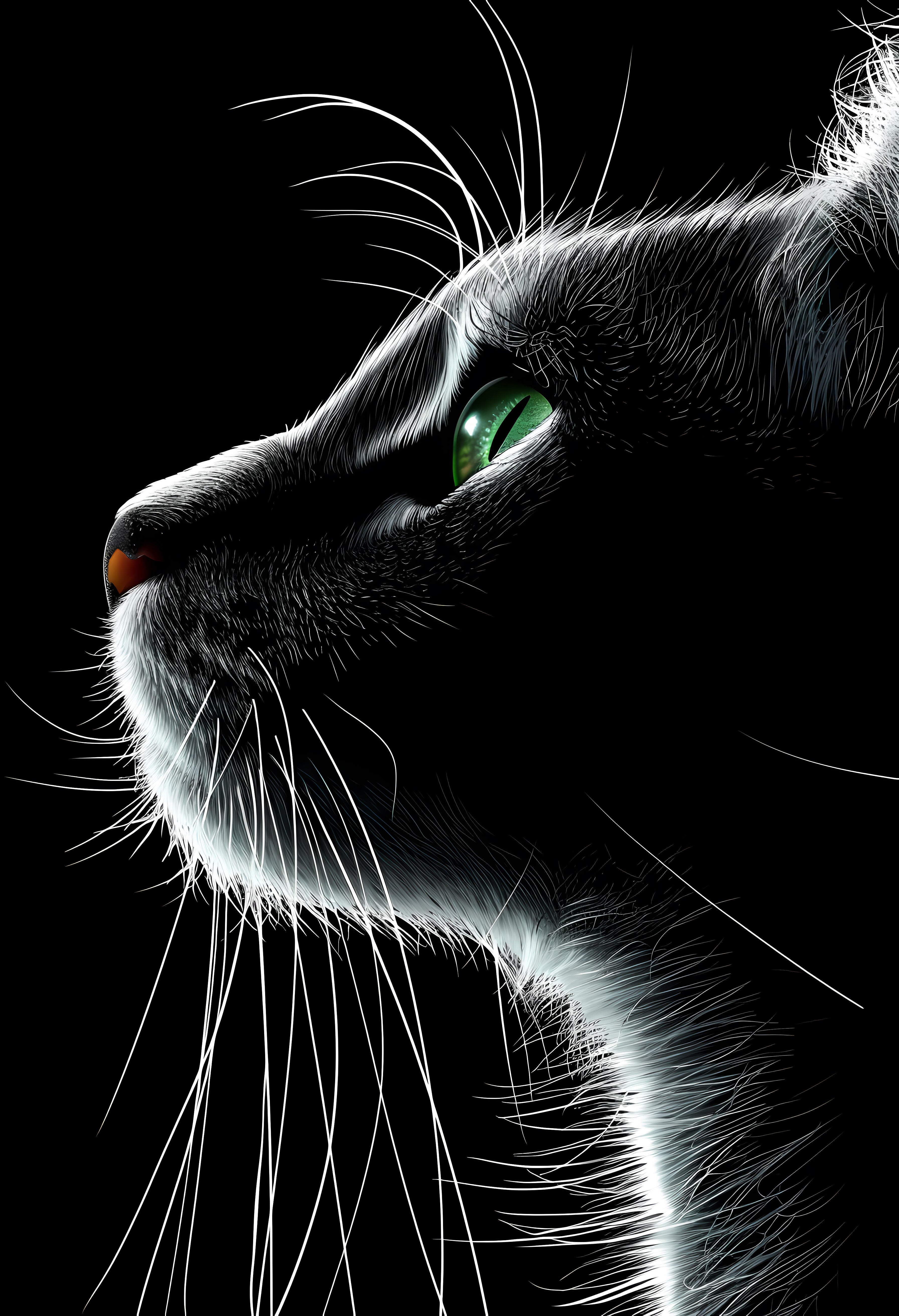 Premium Matte Poster with High Contrast Cat Digital Art Print