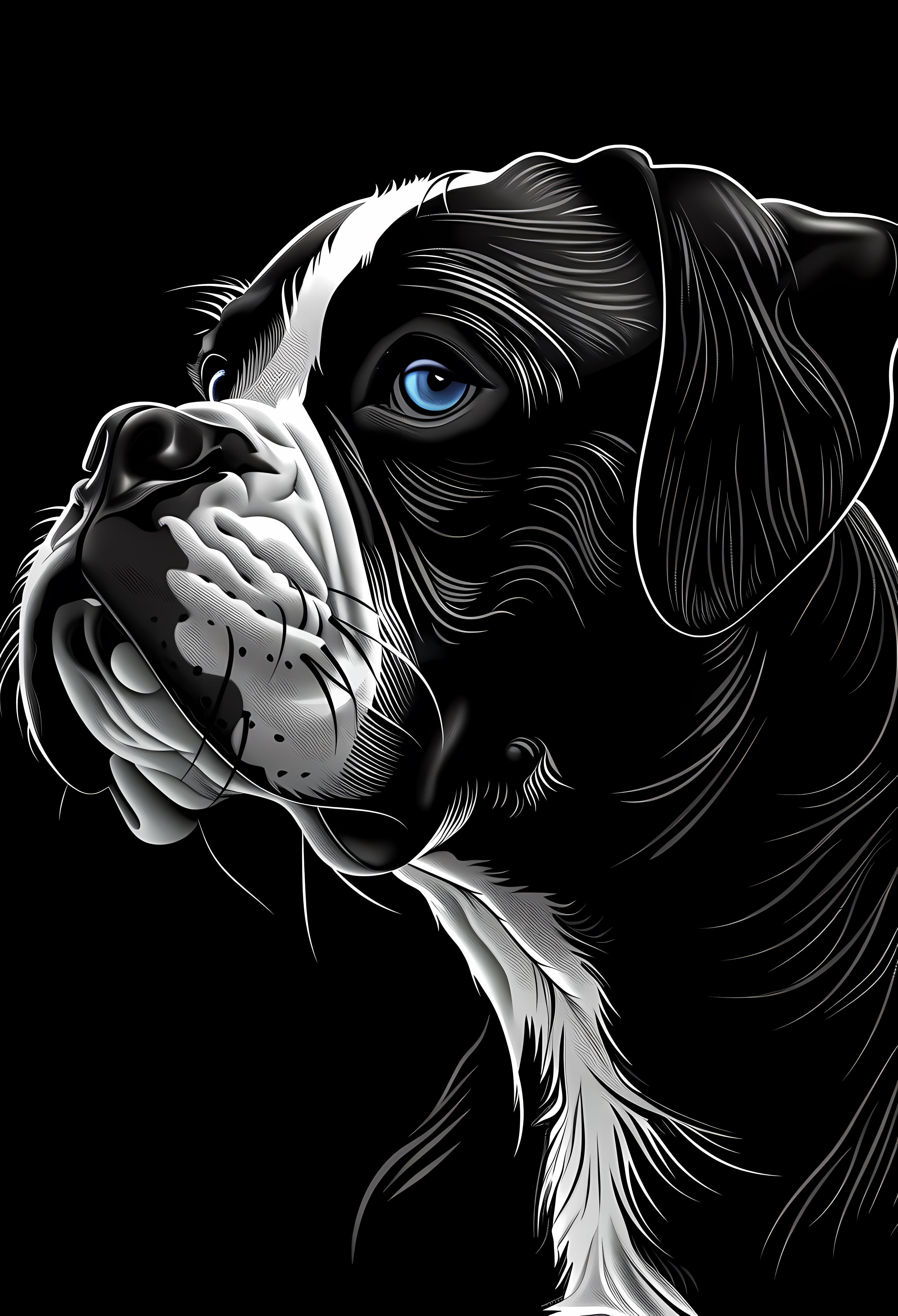 Premium Matte Paper Poster - Stylized Black and White Dog Art Print