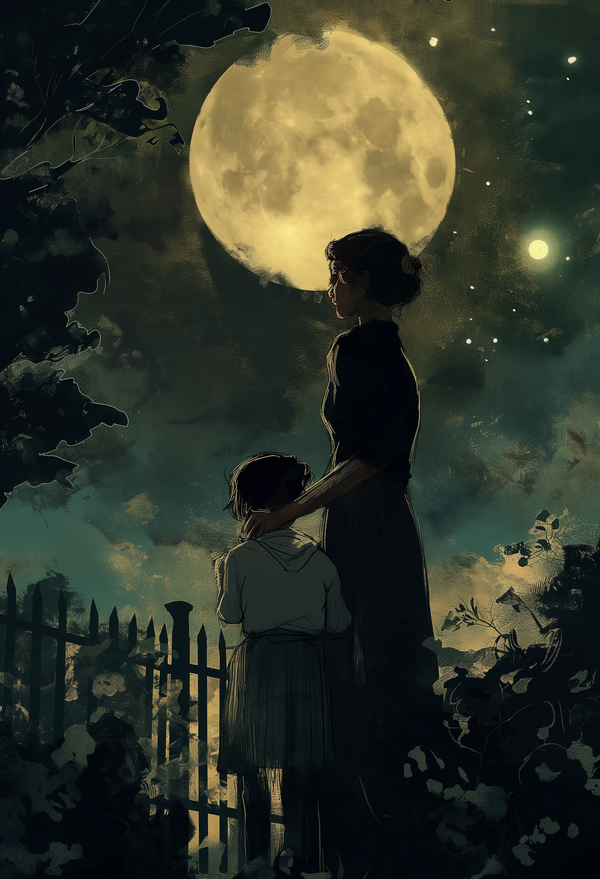 Luminous Night Sky: Serene Digital Art of Mother and Child