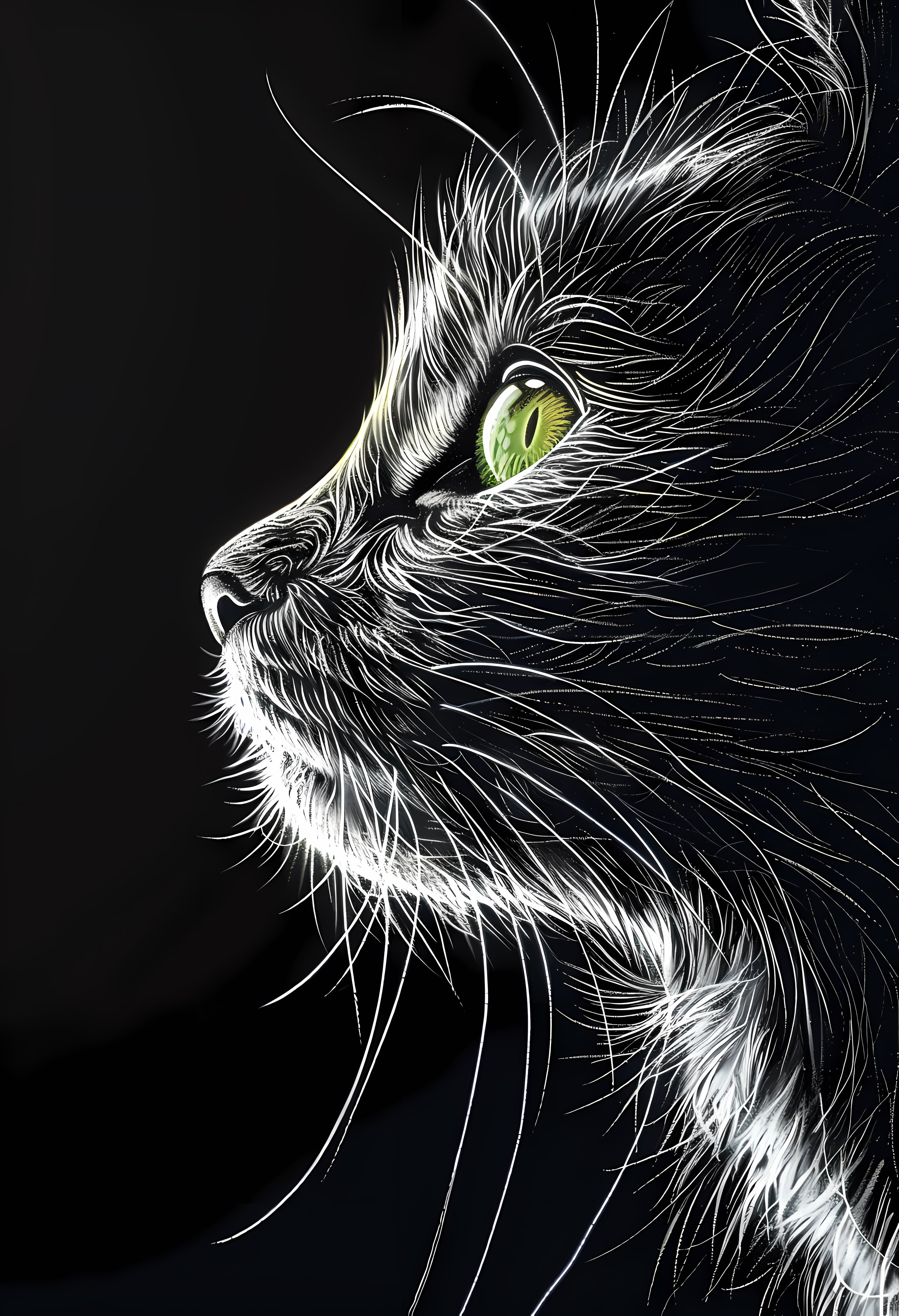 Premium Matte Paper Poster with Detailed Cat Profile Artwork