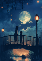 Luminous Moonlit Bridge Scenery - Serene Night Digital Art