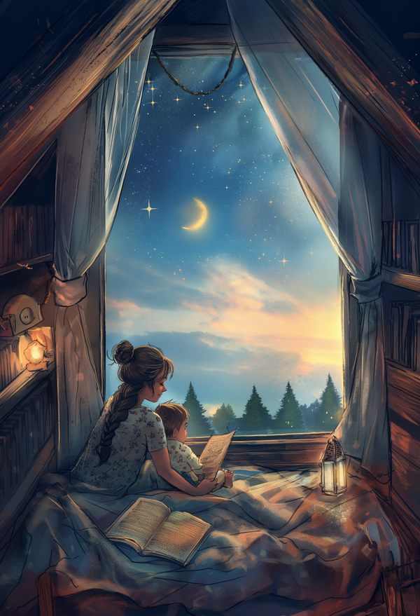 Peaceful Starlit Reading Session Digital Art Piece