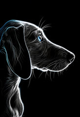 Neon Line Art Dog on Premium Matte Paper Poster