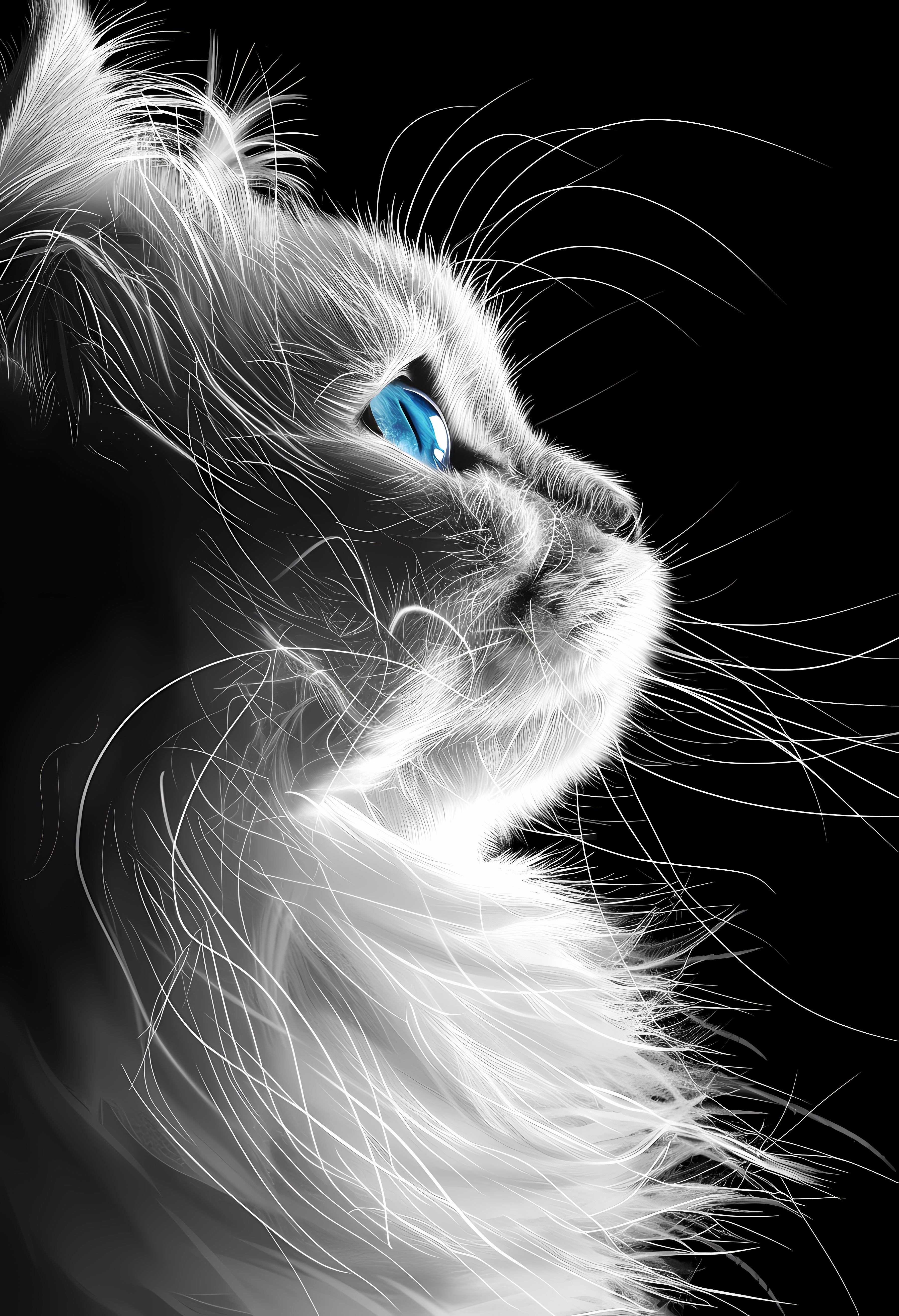 Luxurious Premium Matte Cat Portrait Poster with Vibrant Blue Eye Accent