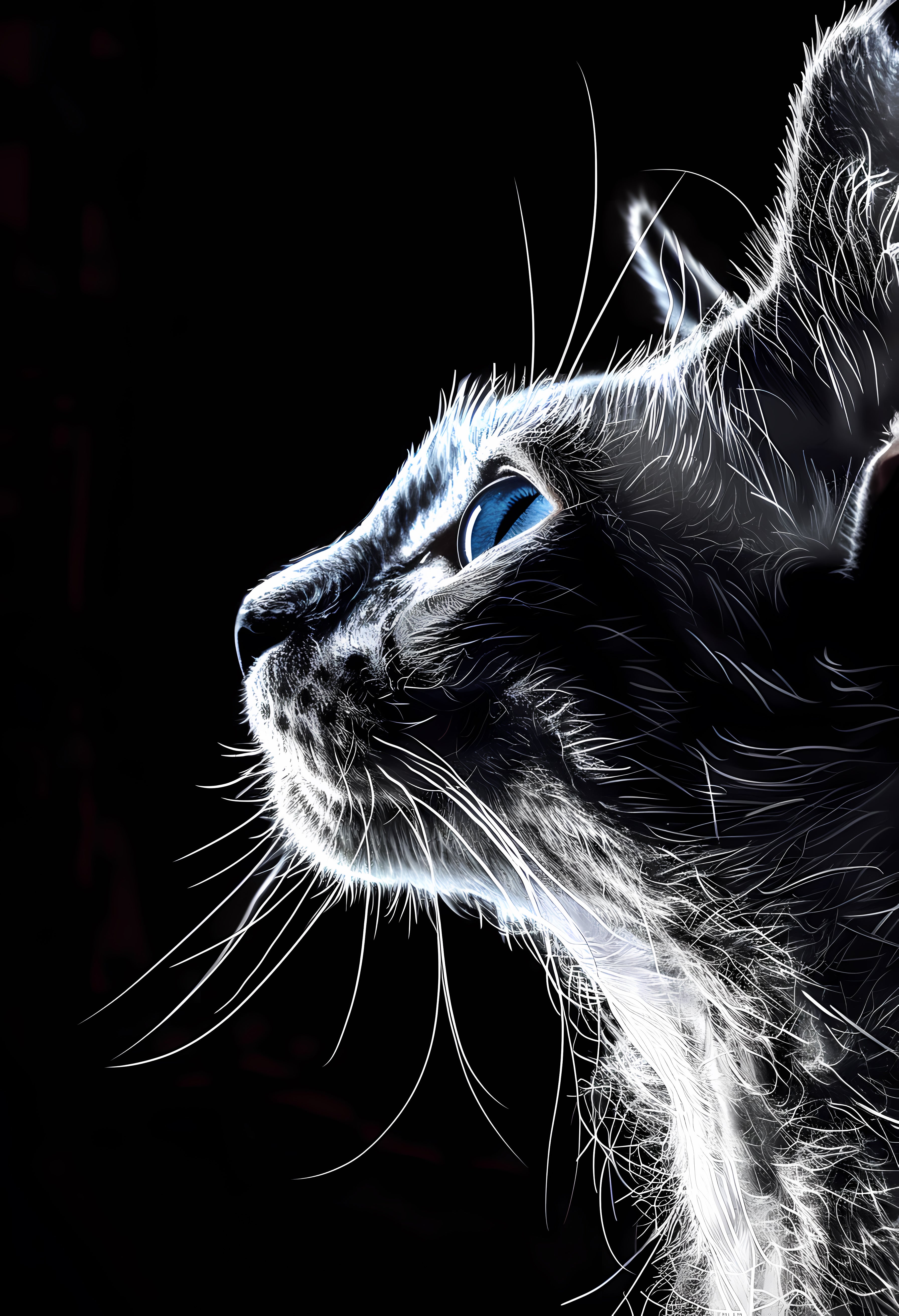 Premium White Matte Poster with Striking Digital Cat Artwork