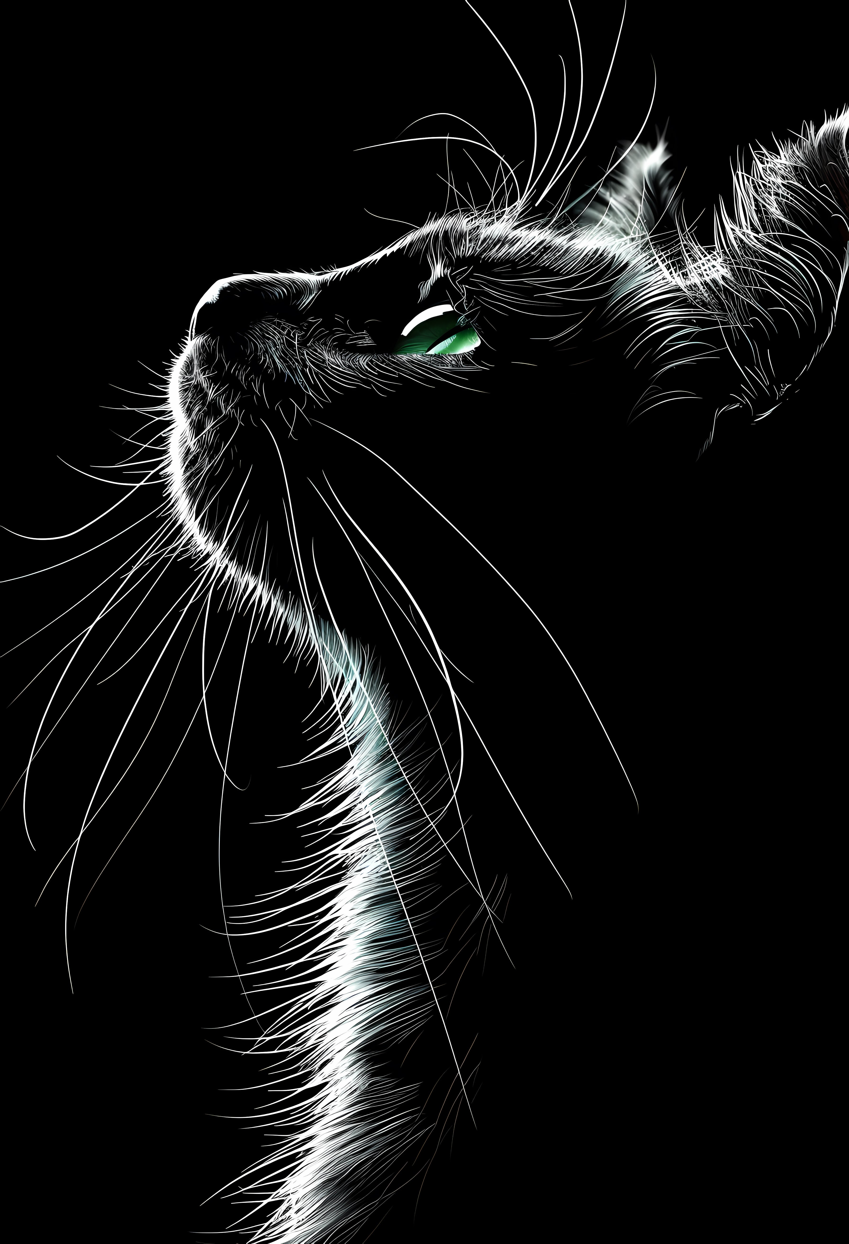 Premium Matte Paper Poster - Stylized Cat Art Print in Monochrome