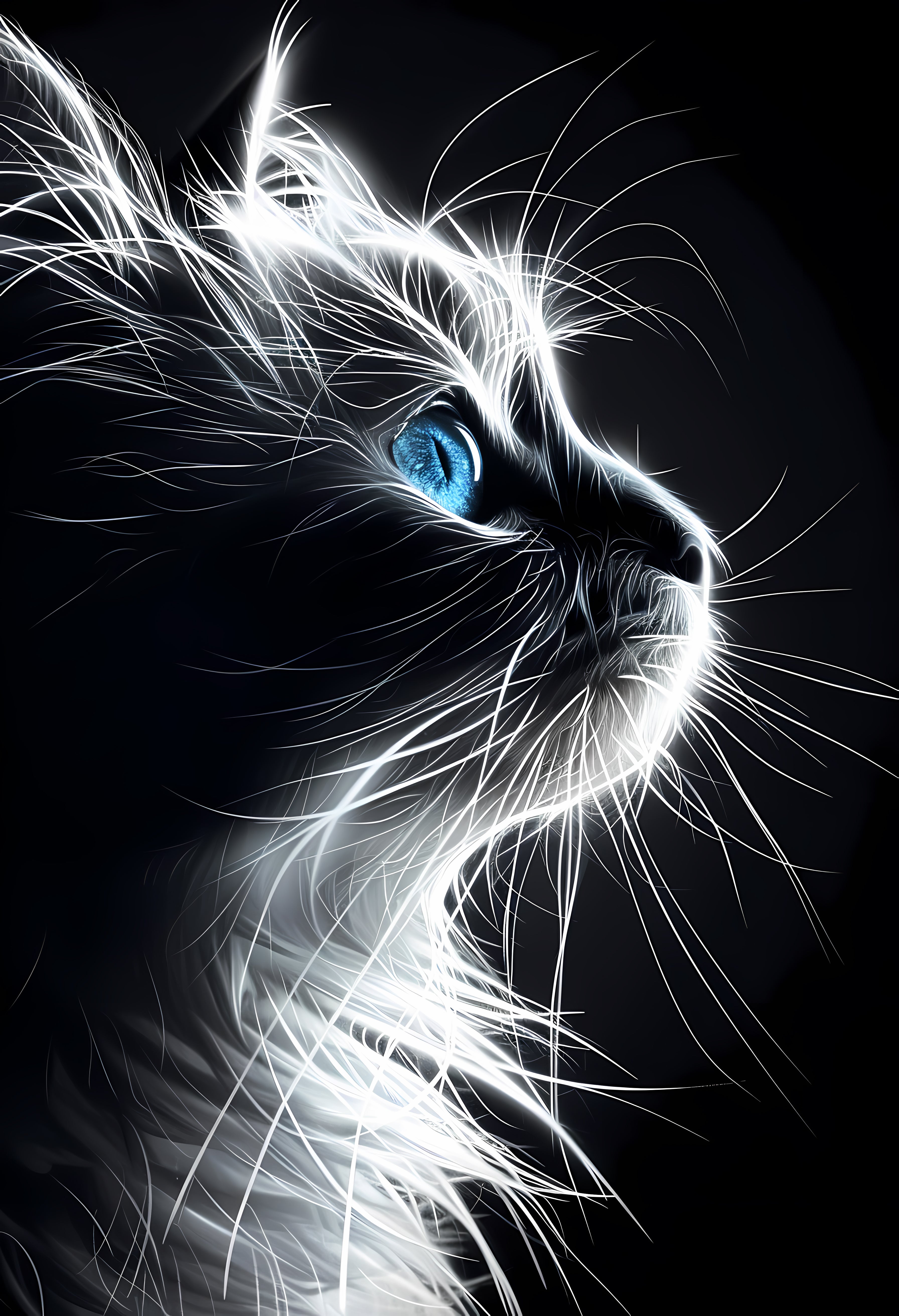 Luminous Cat Artwork on Premium White Matte Paper Poster