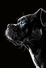 Premium Matte Paper Poster of Detailed Grayscale Dog Art with Blue Eye