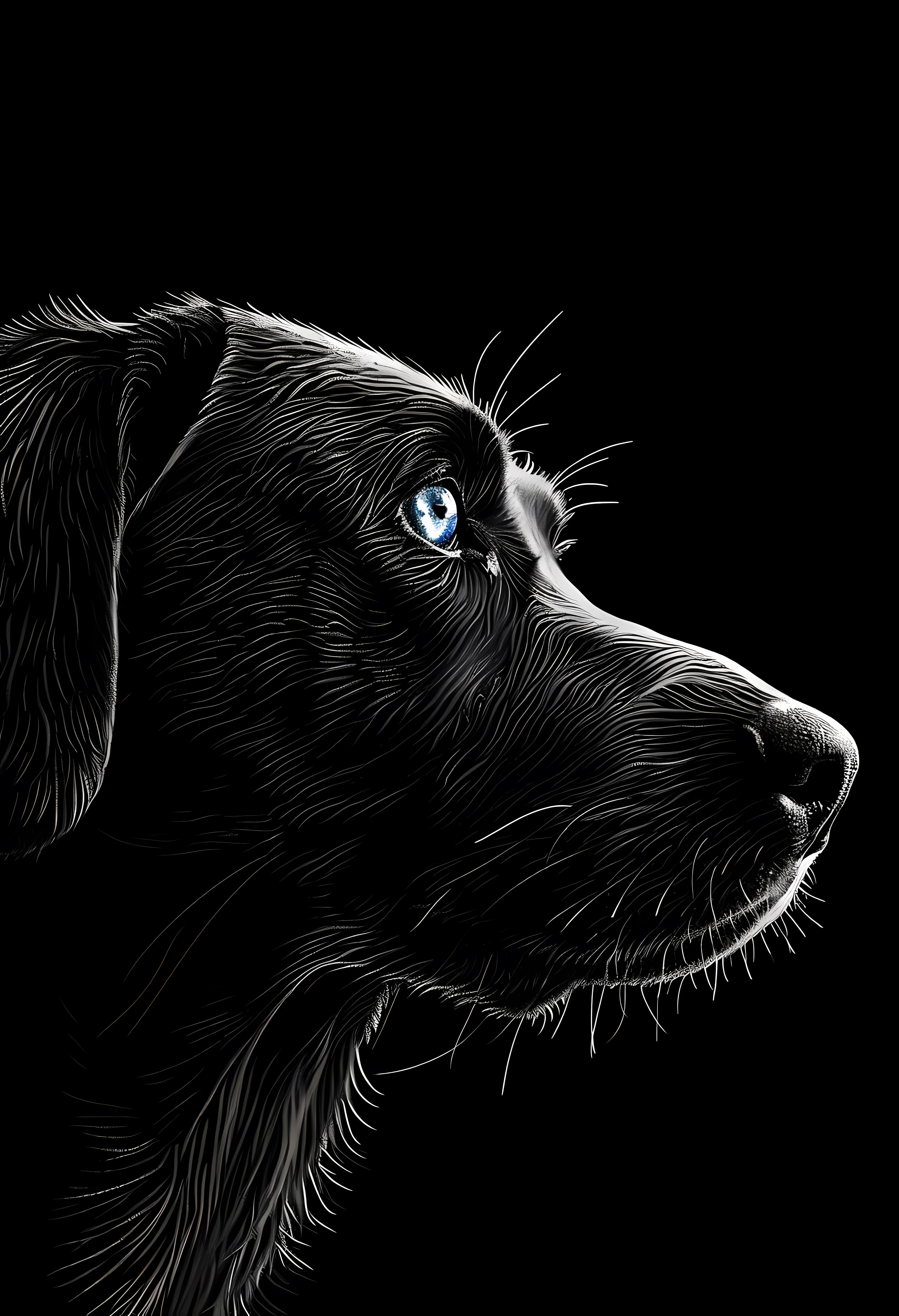 Premium White Matte Dog Profile Poster with Blue Eye Highlight