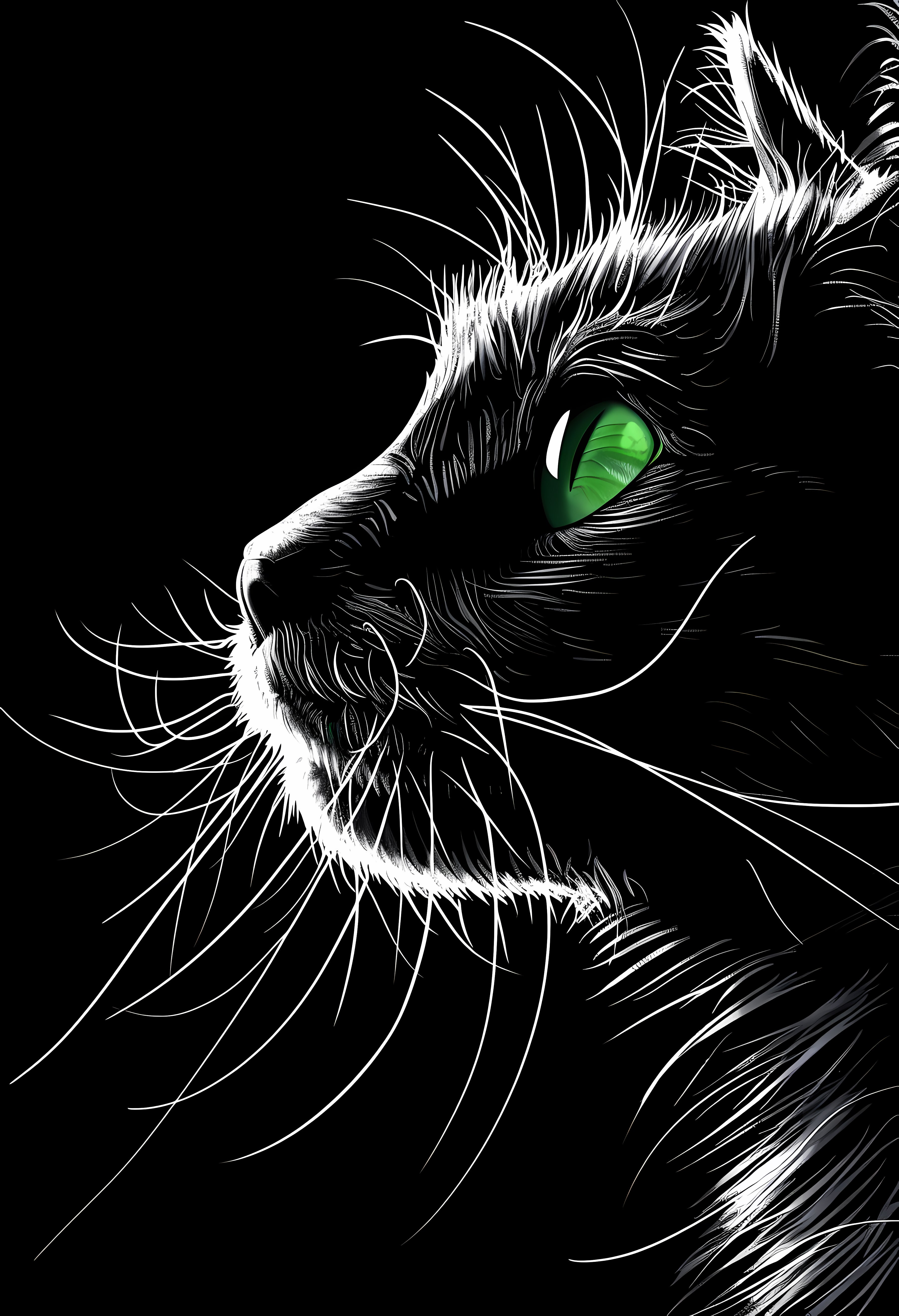 Premium Matte Paper Poster - Artistic Black and White Cat Illustration