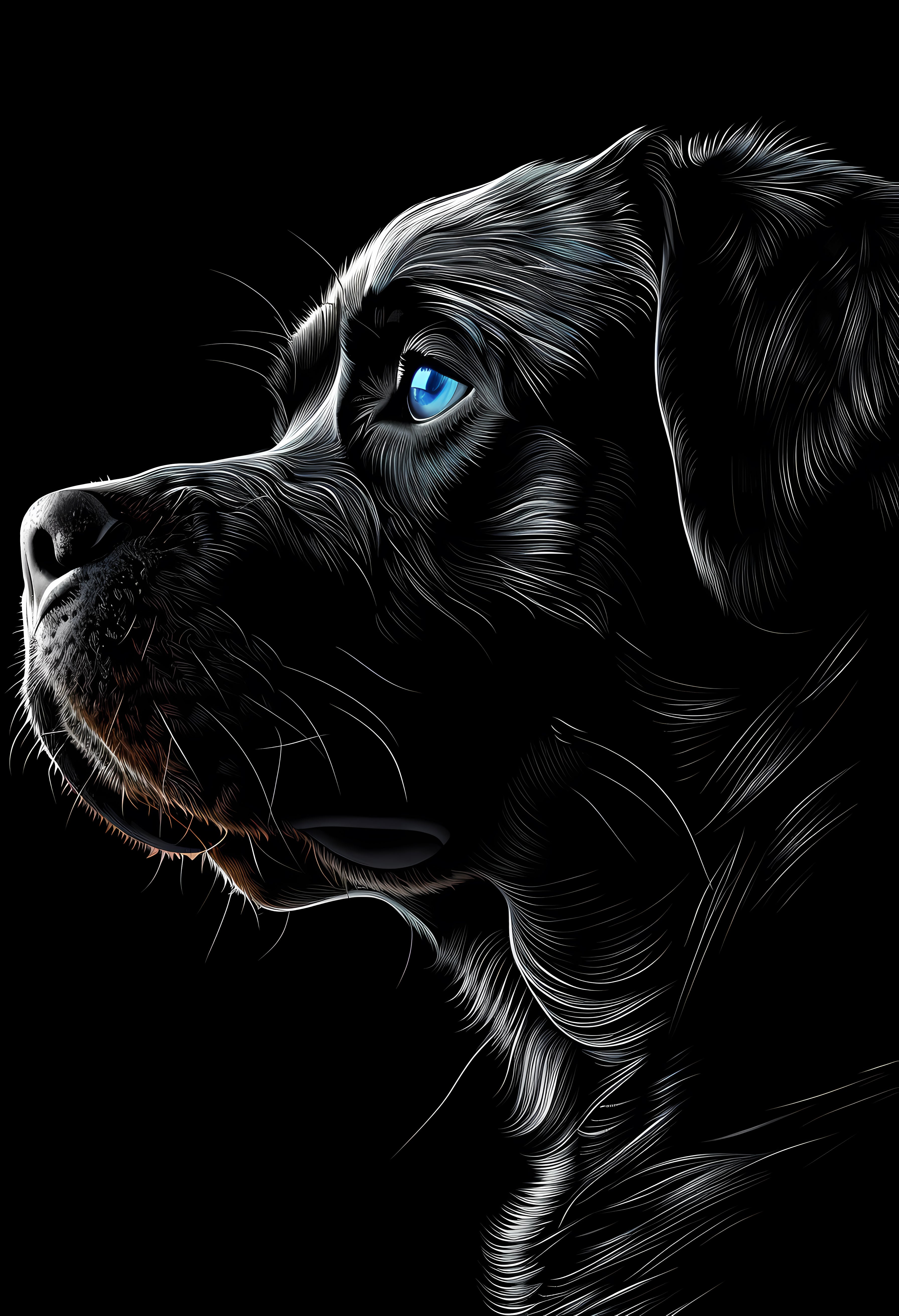 Premium Matte Poster with Detailed Blue-Eyed Dog Illustration