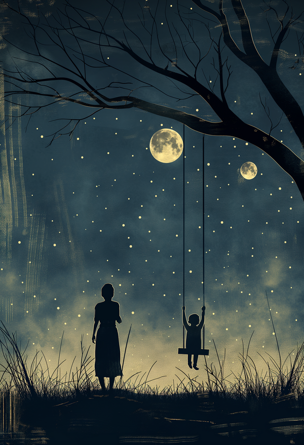 Moonlit Whimsy: Serene Nighttime Digital Art Illustration