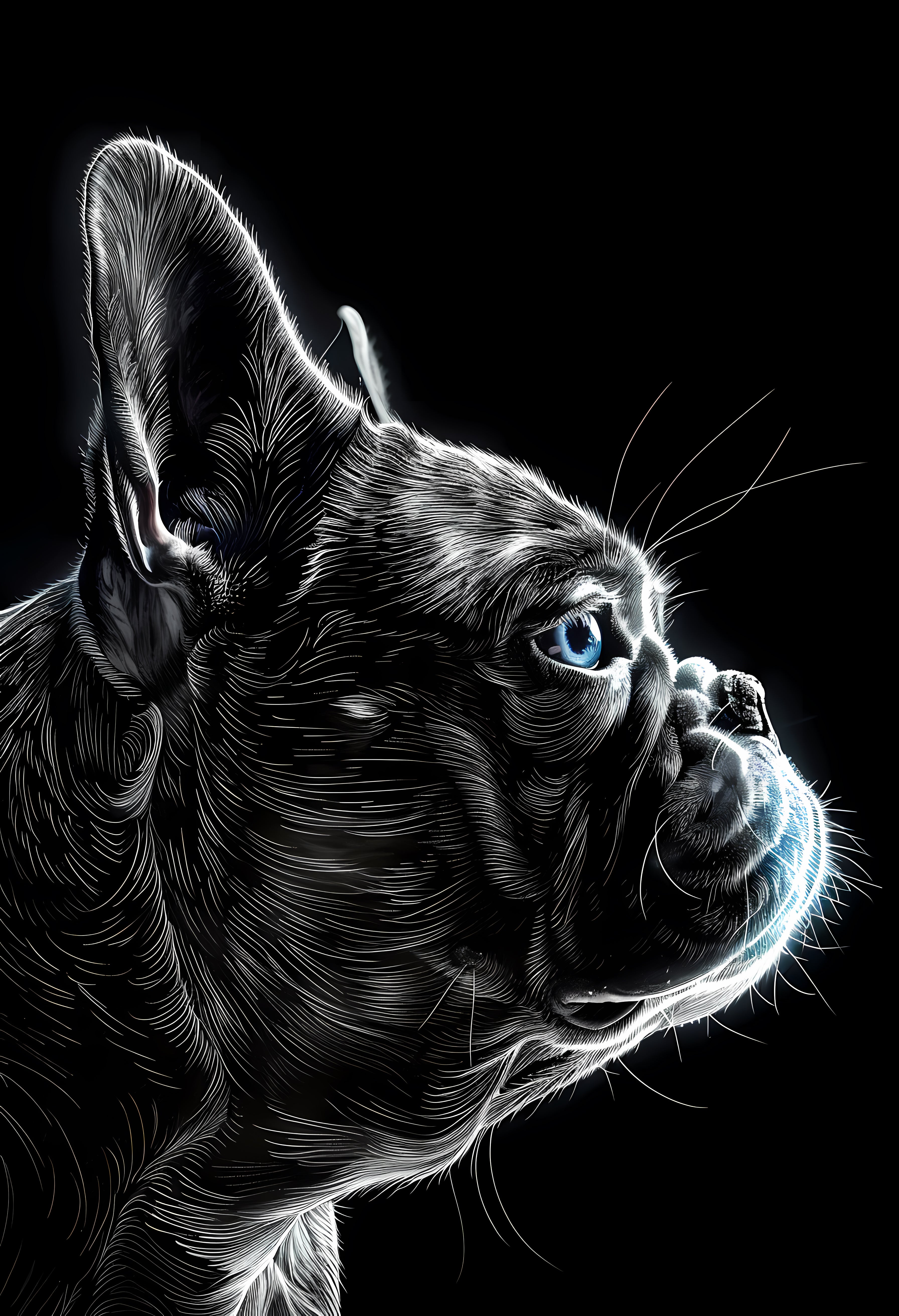 Premium Matte Paper Poster - Exquisite Black and White French Bulldog Art Print