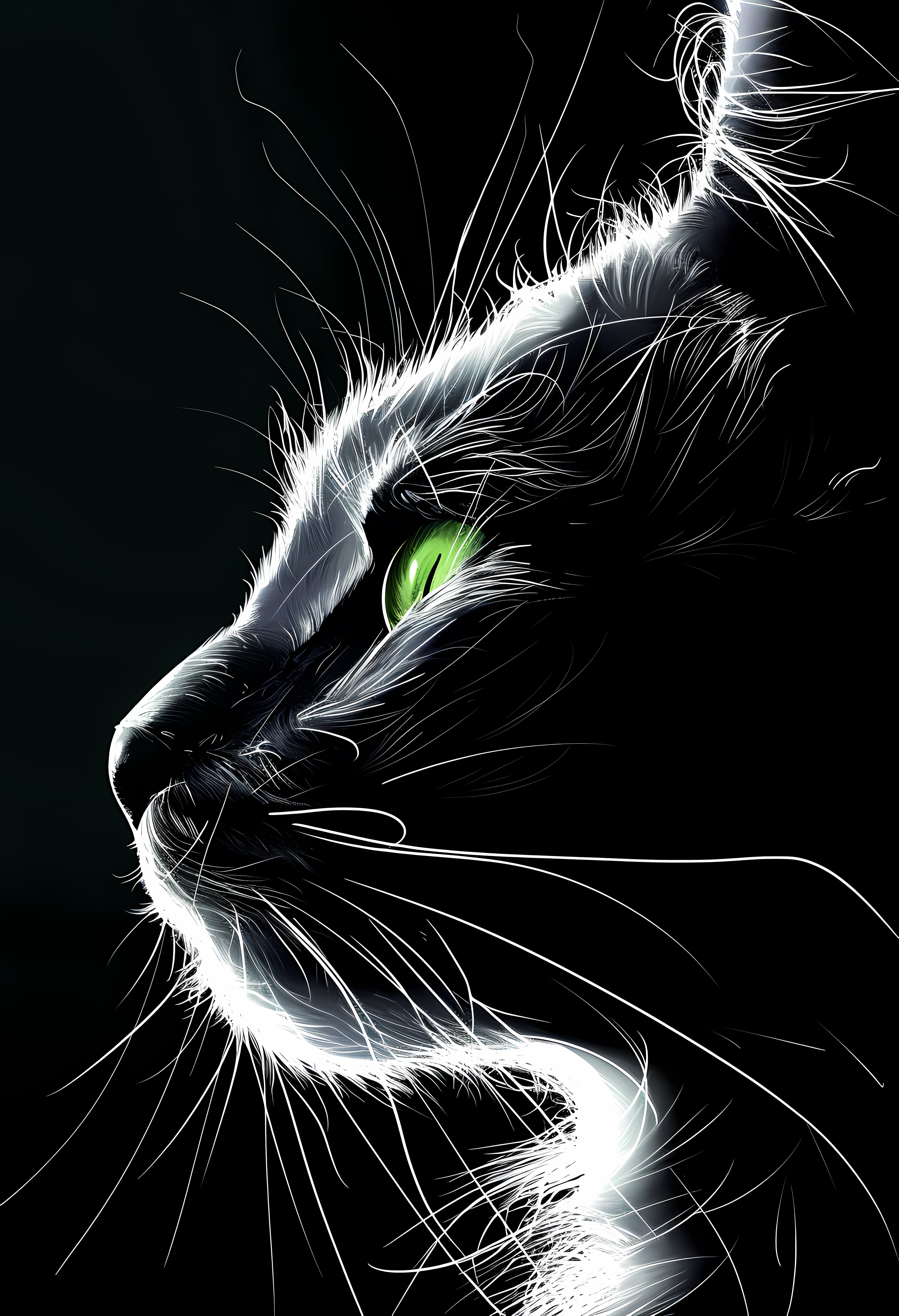 Premium Matte Paper Poster: Artistic Cat Profile on Quality White Matte Paper