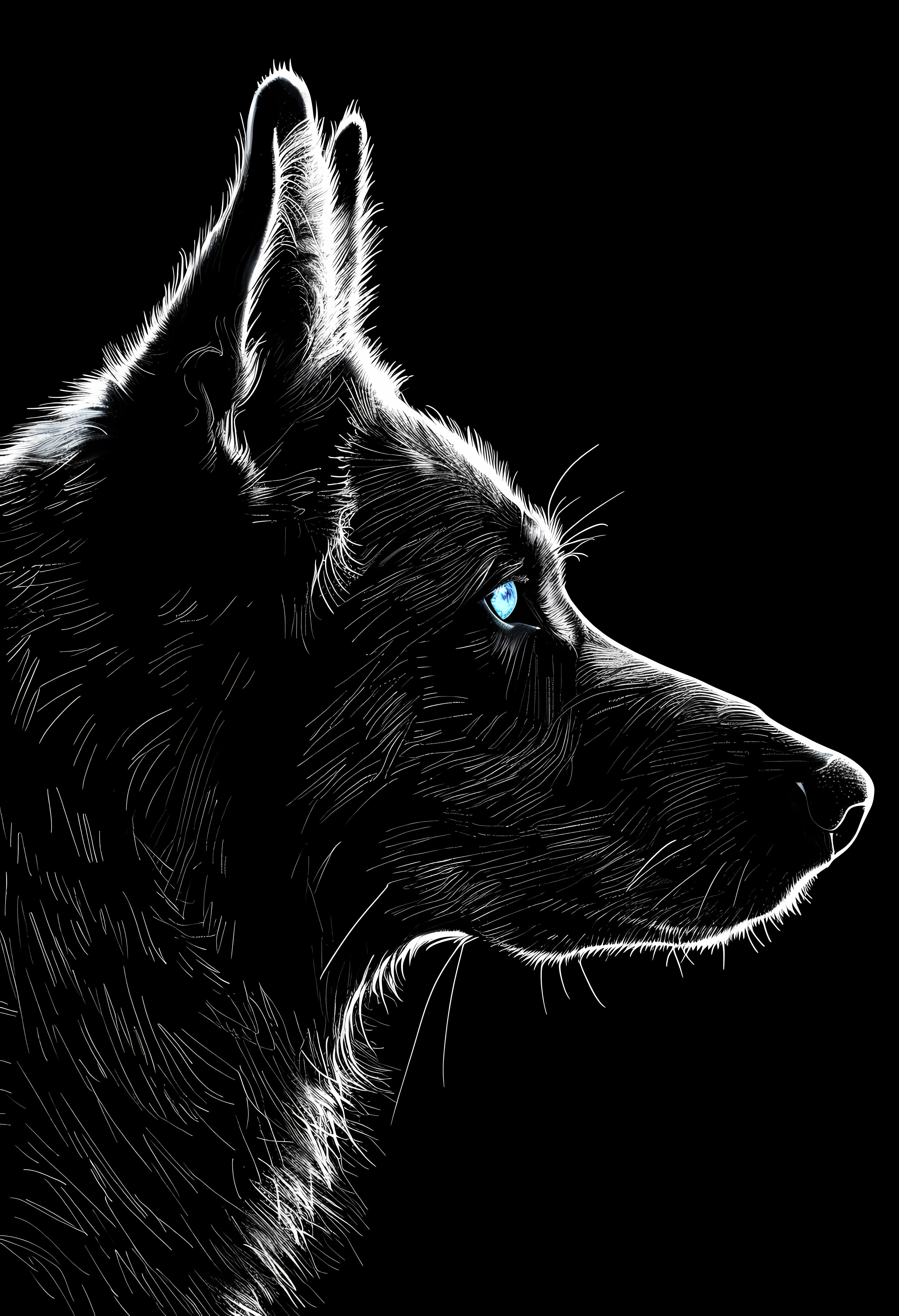 Premium Matte Paper Poster with Monochrome Wolf Digital Art Print