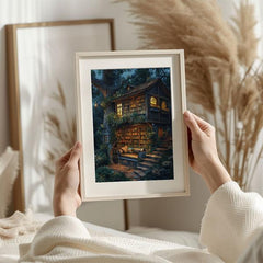 Enchanting Treehouse Library Digital Art with Cozy Twilight Ambiance