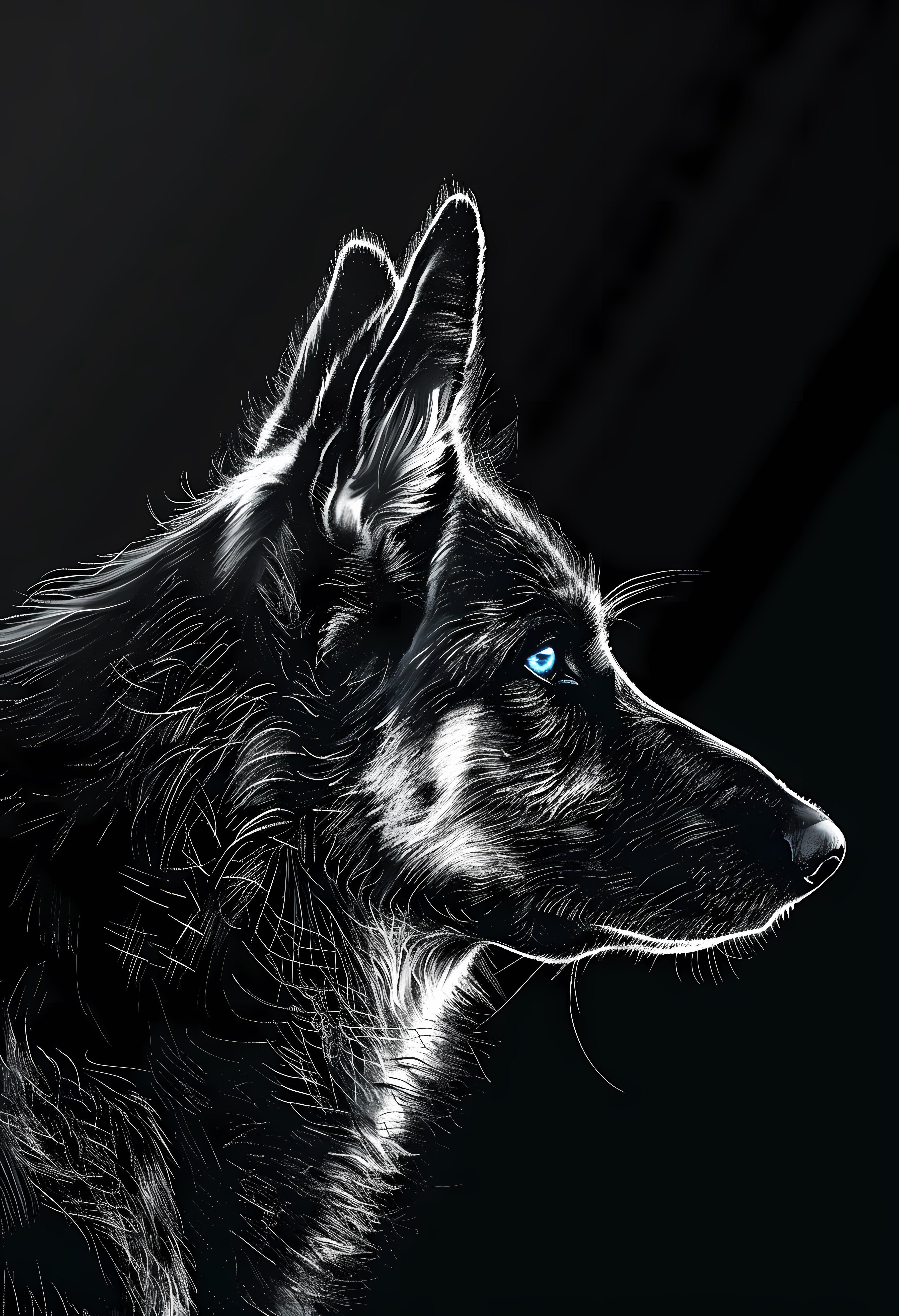 Premium Matte Poster with Intricate Black and White Wolf Artwork