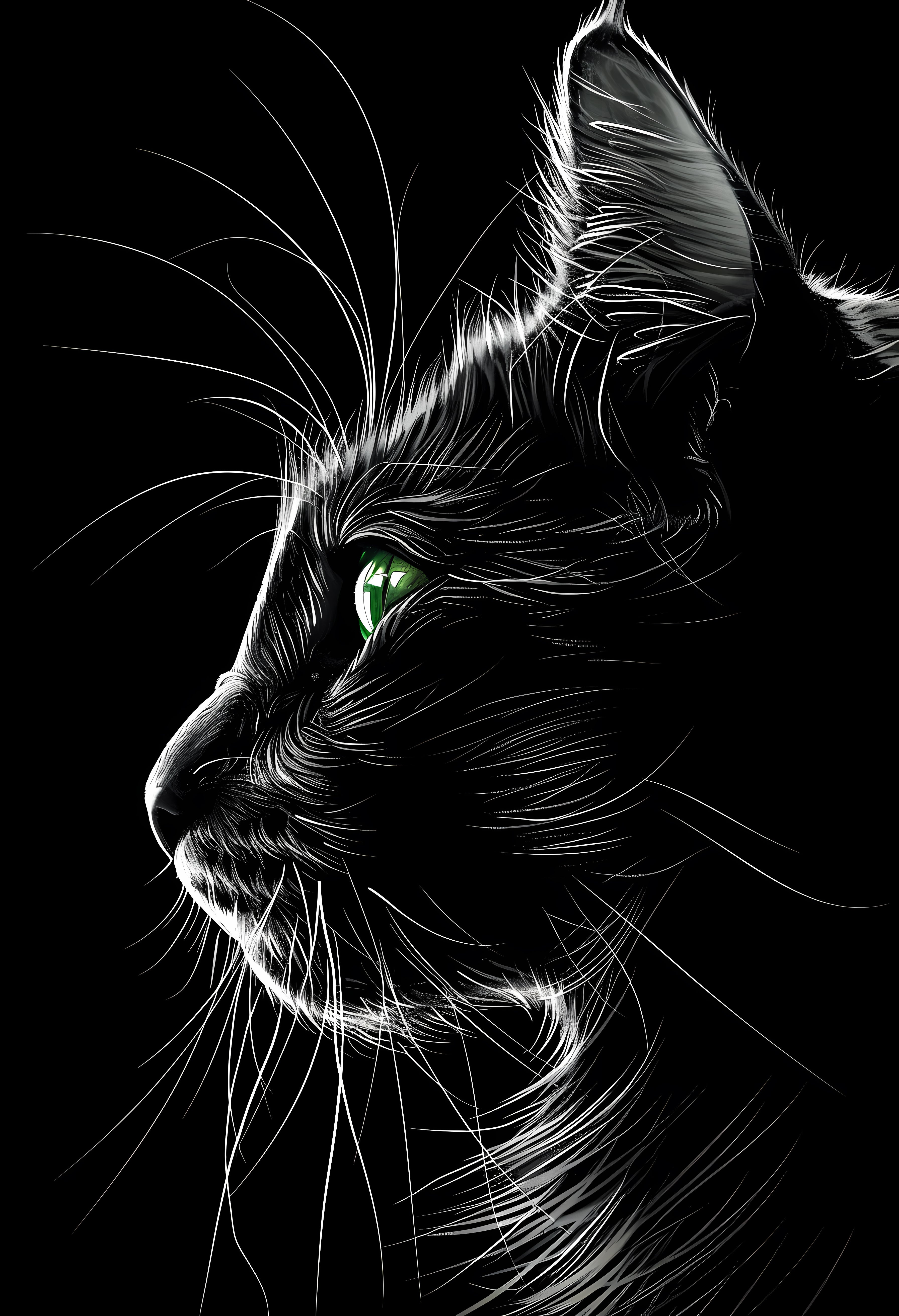 Black and White Cat Green Eye Premium Matte Paper Poster