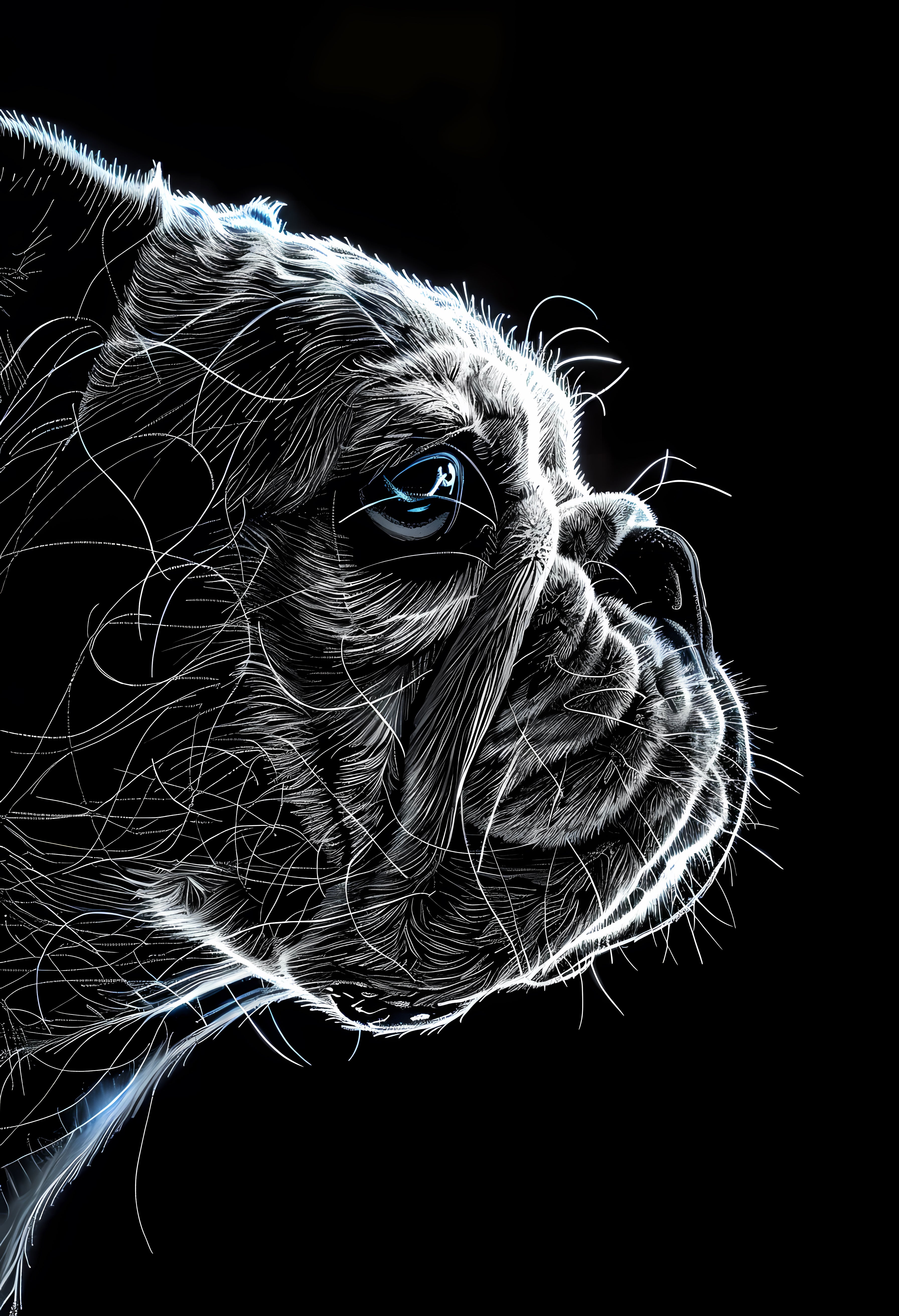 Premium Matte Paper Poster with Neon Bulldog Digital Art Print