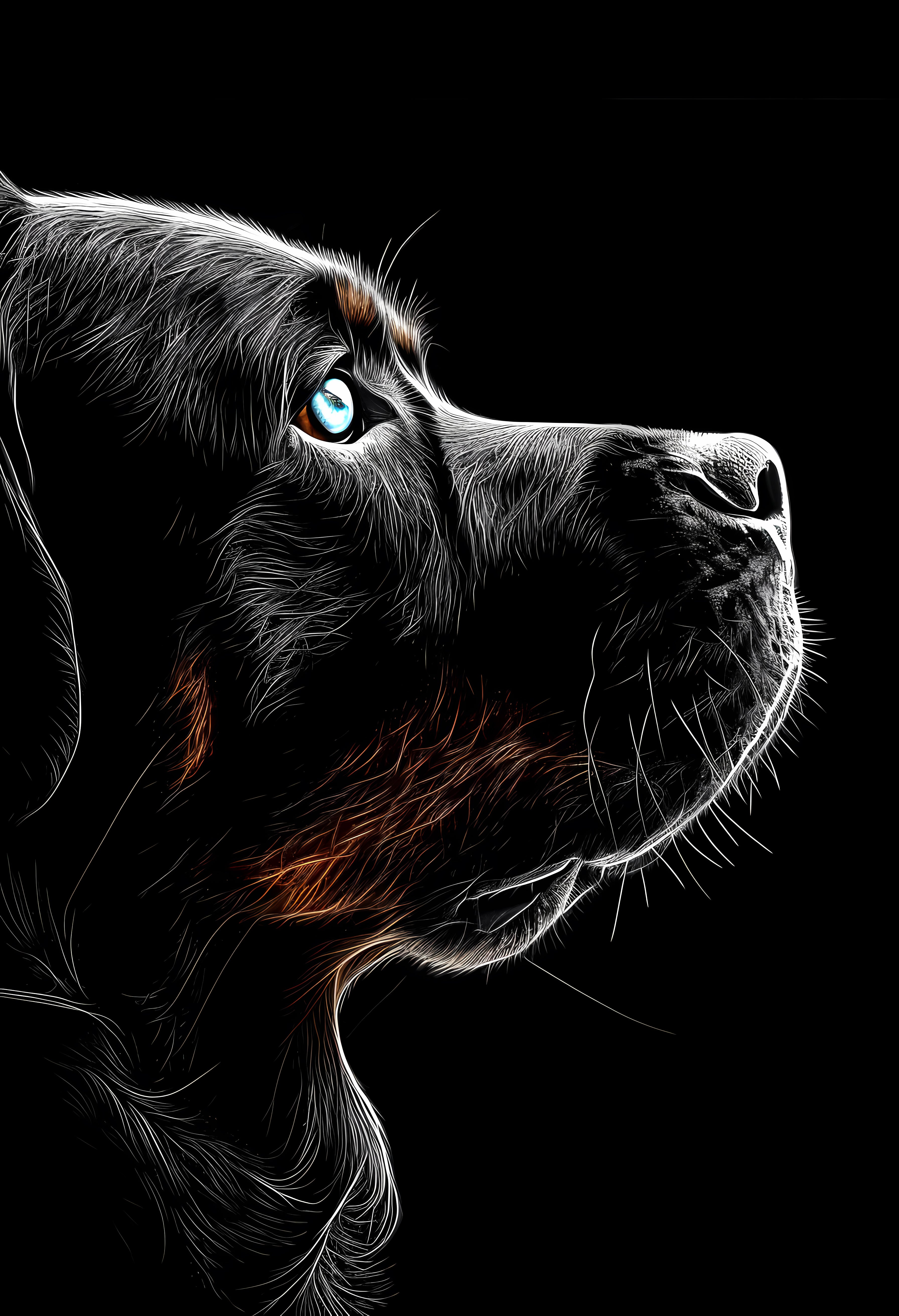 Premium Neon Dog Profile Matte Paper Poster for Modern Decor