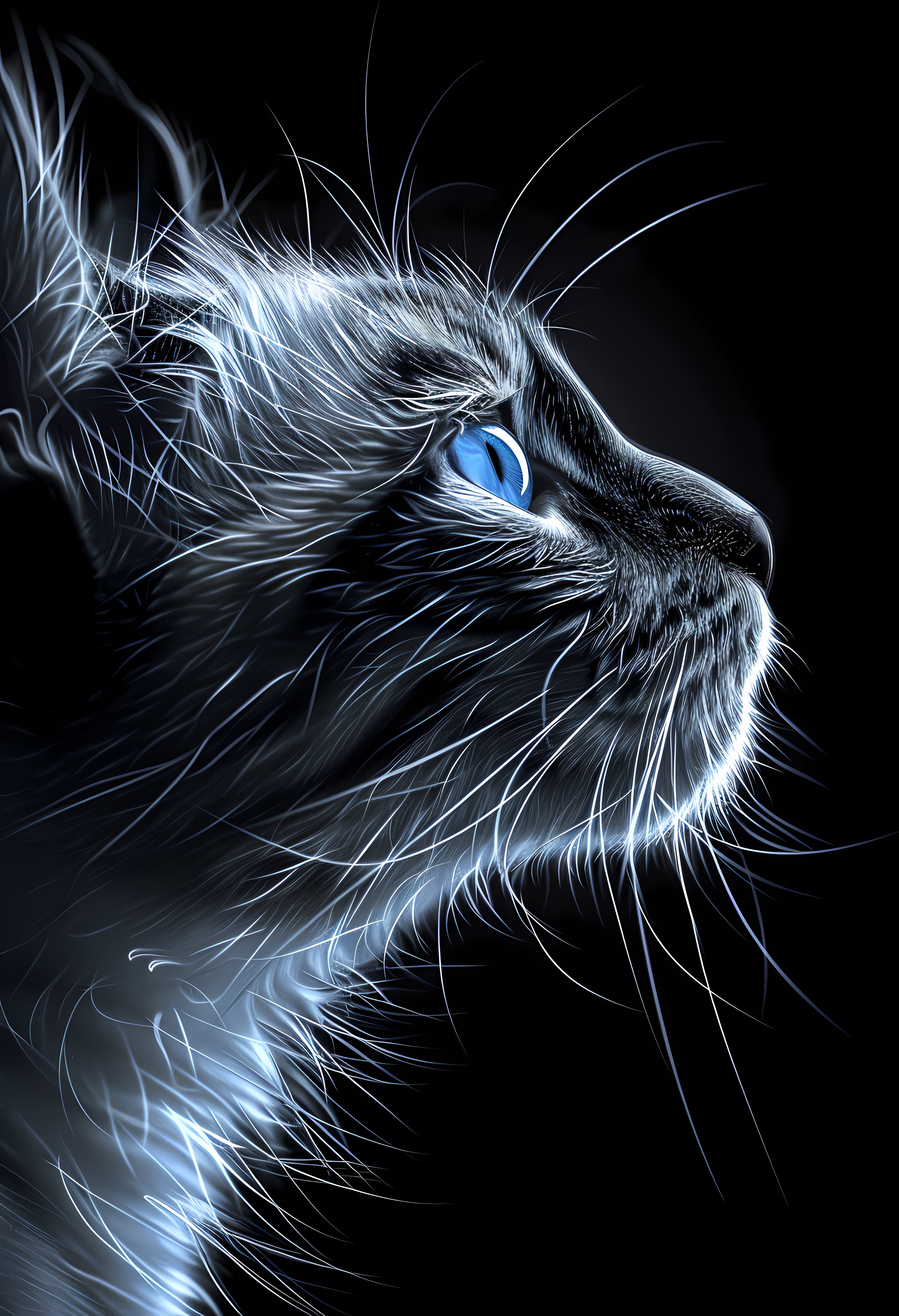 Ethereal Blue Cat Profile - Premium Heavyweight Matte Paper Poster