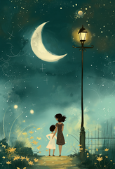 Enchanting Nighttime Storybook Digital Art - Moonlit Celestial Spectacle